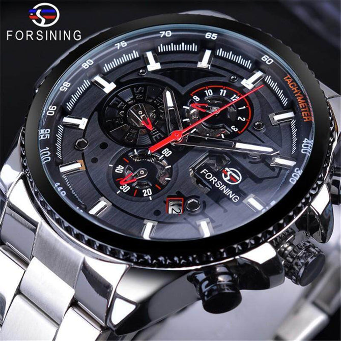 Forsining Men's Automatic Mechanical Steel Belt Watch Luxury Top Brand Men Watches Male Luminous Wristwatch Waterproof Clock for Men