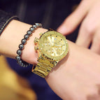 GUOU women's watch fashion trend large watch dial calendar Korean version steel band quartz watches for women men