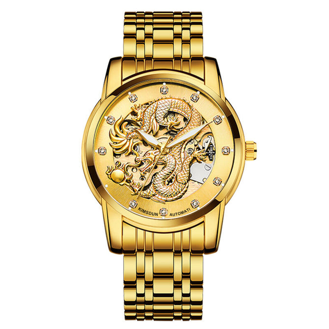 KIMSDUN men's watch Business Watch Luminous Waterproof Hollow Fully Automatic Mechanical Watch Golden Dragon men's Watch K-1977A