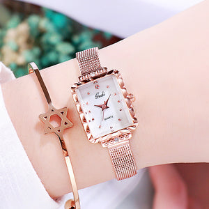 Gedi Fashion Women's Mesh Square Watch Simple Student Versatile Waterproof Quartz Watch 13029