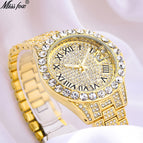 MISSFOX watch women's fashion diamond waterproof calendar full diamond face luminous ladies quartz watch 3035