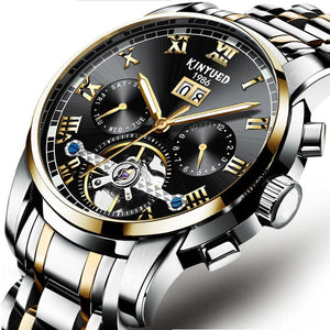 KINYUED Stainless Steel Men's Tourbillon Multi-function Calendar Automatic Mechanical Watch JYD-J014
