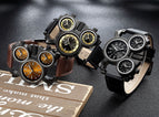 Oulm watch for men new multi time zone leather men's watch luminous trend casual quartz watch HP1167