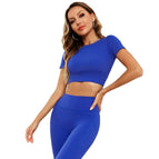 New Yoga Suit Set Beautiful Back Short Sleeve Top High Waist Hip Lift Sports Fitness Pants for Women 20002+90049