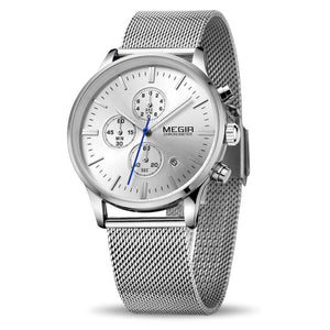 MEGIR 2011 Stainless Steel Quartz Men Watches Chronograph Watch Clock Men Relogio Masculino for Male Students