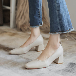 Square toe shoes women's 2022 new women's shoes casual soft shallow mouth women's thick heel Korean version 616-1