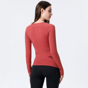 2022 new yoga clothes long-sleeved yoga tops Slim quick-drying running sports fitness women's dancing T-shirt 8076