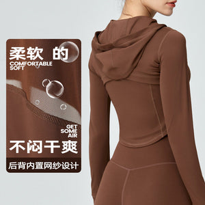 Yoga Sports Jacket Long-Sleeved Women's Workout Clothes Women's yogaTops Zipper Hooded Mesh Hollow running Breathable Yoga Clothes DSL408