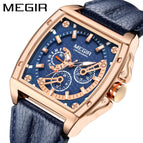 New megir men's watch fashion square waterproof luminous leather sports quartz watch 2204