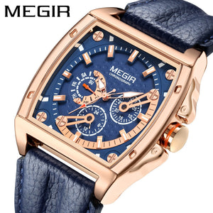 New megir men's watch fashion square waterproof luminous leather sports quartz watch 2204