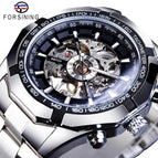 2021 Forsining Stainless Steel Waterproof Men's Skeleton Watches Transparent Mechanical Sport Male Wrist Watches
