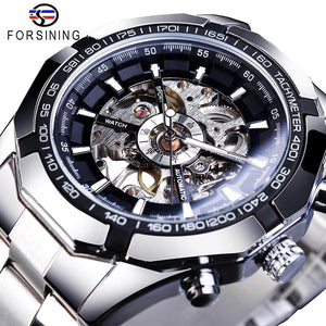 2021 Forsining Stainless Steel Waterproof Men's Skeleton Watches Transparent Mechanical Sport Male Wrist Watches