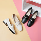 British leather shoes women's thick heel 2022 autumn new black single shoes mid-heel large size women's shoes 189-4