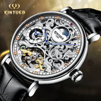 KINYUED New Dual Time Zone Skeleton Luminous Automatic Mechanical Watch Men's Fashion Business Belt Mechanical Watch J078