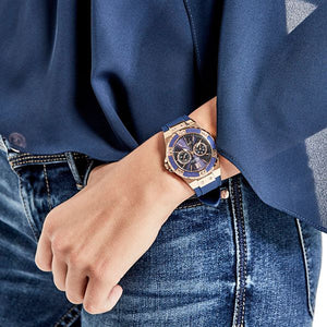 MISSFOX Watch Silicone Korean Version Versatile Diamond Fashion Three Eyes Quartz Ladies Watch 2593