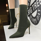 315-1 ladies simple women's boots stiletto super high-heeled sexy pedicure was thin pointed toe Lycra elastic short boots