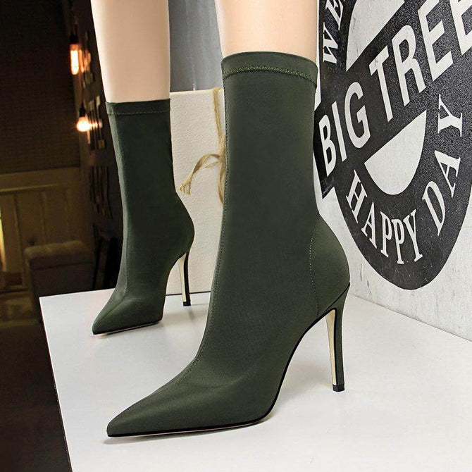 315-1 ladies simple women's boots stiletto super high-heeled sexy pedicure was thin pointed toe Lycra elastic short boots