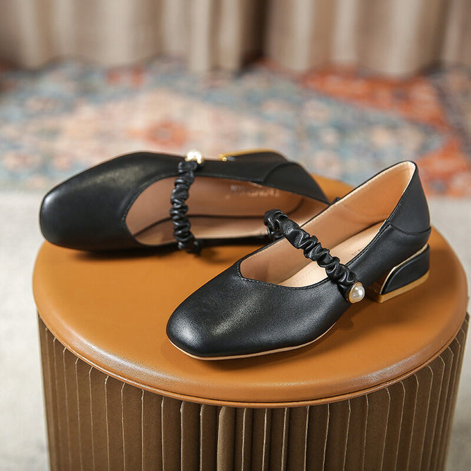 Mary Jane shoes women 2022 new thick-heeled single shoes retro square toe single shoes office lady shoes 189-21