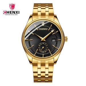 CHENXI couple watch full gold couple watch two needles and a half calendar men and women watches CX-069A