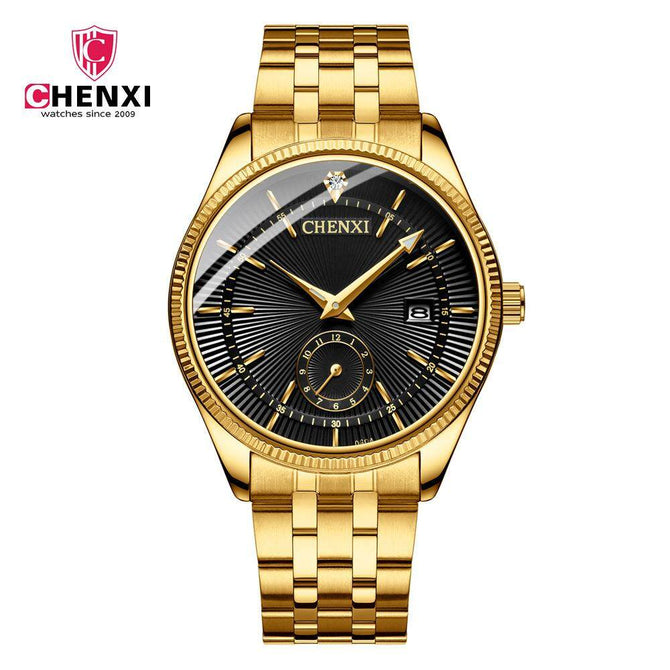 CHENXI couple watch full gold couple watch two needles and a half calendar men and women watches CX-069A
