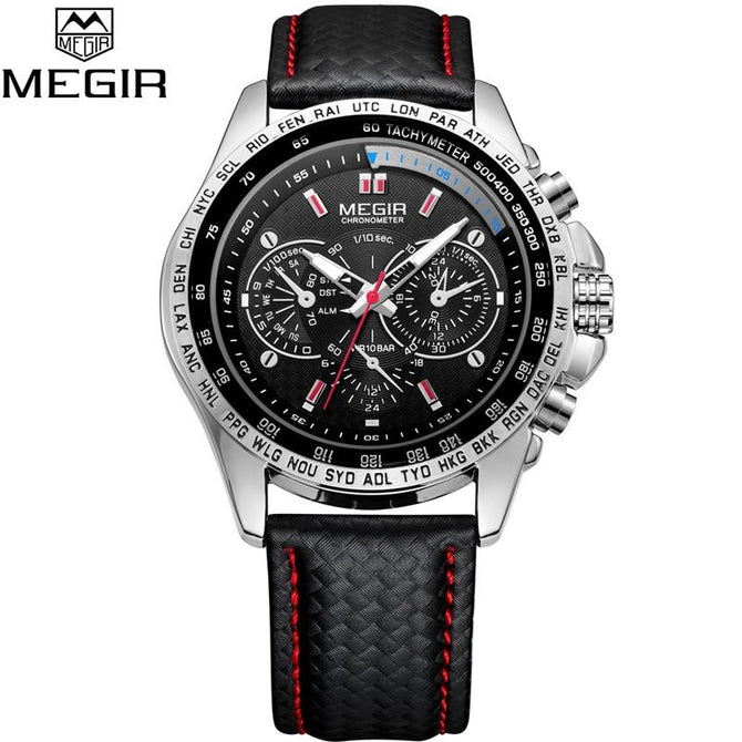 MEGIR 1010 Mens Watches Top Luxury Brand Male Clocks Military Army Man Sport Clock Leather Strap Business Quartz Men Wrist Watch