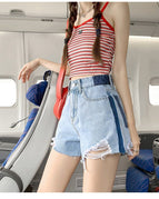 JEANS design sense jeans women's 2022 new contrast color a-line loose high-waisted slim shorts 383