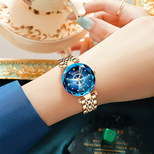 Seno Small Dial Cyno Starry Sky Rhinestone Crystal Multi Crest Glass Solid Fine Steel Belt Watch for Women with box gift