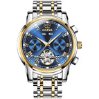 OLEVS Men's Skeleton Automatic Mechanical Watch Date Display Stainless Steel Business Wristwatch for Men Clock reloj hombre