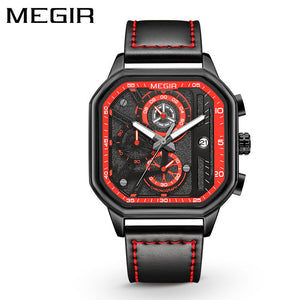 The new Megir square watch trend multi-function timing quartz watch men's leather men's watch 8106