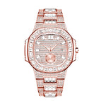 MISSFOX fashion punk hip hop full diamond men's watch gold waterproof calendar quartz watch tide V299