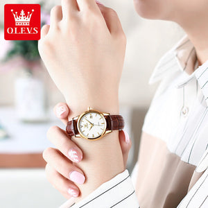2022 OLEVS Women's Watch Automatic Mechanical Watch Luminous Waterproof Watch Ladies Fashion Leather Quartz lady casual Watch 6629