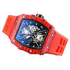 Men's watch Carbon Fiber Wood Grain Quartz Watch Barrel Shape Fashion Hollowed-out Quartz Waterproof Watch 9791E
