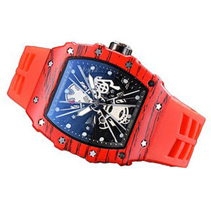 Men's watch Carbon Fiber Wood Grain Quartz Watch Barrel Shape Fashion Hollowed-out Quartz Waterproof Watch 9791E