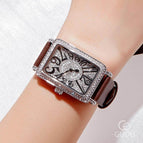 Guou 8201 Crystal Bling Woman Women watches Fashion Leather Rectangle Watches Female Wristwatch