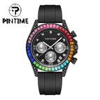PINTIME Watch for men Six-Pin Colorful Crystals Silicone fashion Calendar quartz men's Watch 2742