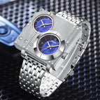 Oulm watch for men Square Personality Casual Large Dial Men's Watch Double Time Zone Steel Band Quartz Watch HP5024
