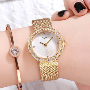 GEDI 82006 Fashion Casual Watch Korea style Women Elegant Luxury Stainless Steel Waterproof Ladies Diamond Rhinestone Analog Quartz Wristwatch