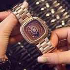 GUOU Watch Women Fashion Square Women's Watches Rose Gold Personality Calendar Stainless Steel Watches relogio feminino saat
