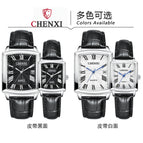 CHENXI Casual Couple Watch Morning Calendar Quartz Watch 079a Square Men and women Watch CX-079A Leather