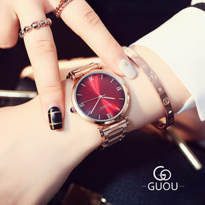 GUOU women's watch purple large dial European and American fan fashion simple quartz watch Roman graduated steel band watch women