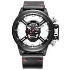 SKONE Skull Fashion Quartz Watch Casual Hollow out Men's leather Watch 9499