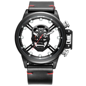 SKONE Skull Fashion Quartz Watch Casual Hollow out Men's leather Watch 9499