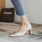 2022 new sweet medium thick heel shallow mouth fashion single shoes women's temperament square toe high-heeled women's shoes B65-8