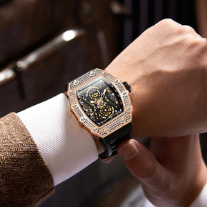 ONOLA diamond-studded live fashion sports automatic mechanical watch men's silicone strap waterproof ON3828D