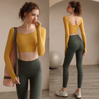 New Yoga Clothing Suit Women With Chest Pad Long Sleeve Sports Top Tight Running Fitness Clothing 206+181