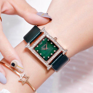 GUOU New Luxury Extravagant Diamond Ladies Square Watch Trend Fashion Watch Tide Leather Strap Watch