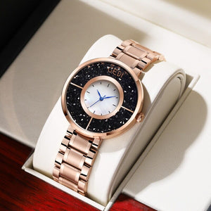 GEDI Creative Star Ring Women's Watch Fashion Flowing Good Luck Stone Stainless Steel Wrist Watch Women's Fritillary Watch 9438