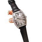 Fashion trend net red new style wine barrel type genuine large full diamond men's watch real belt diamond women's watch waterproof wrist watches for men