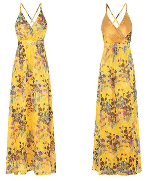 Fashion Style Summer Bohemian Style Floral Long Maxi Spaghetti Strap Empire Dress Beach Dress Sundress