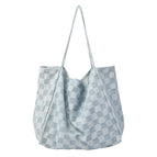 New Korean version art canvas bag ins casual wash denim handbag net red fashion lattice single shoulder female bag SR1119